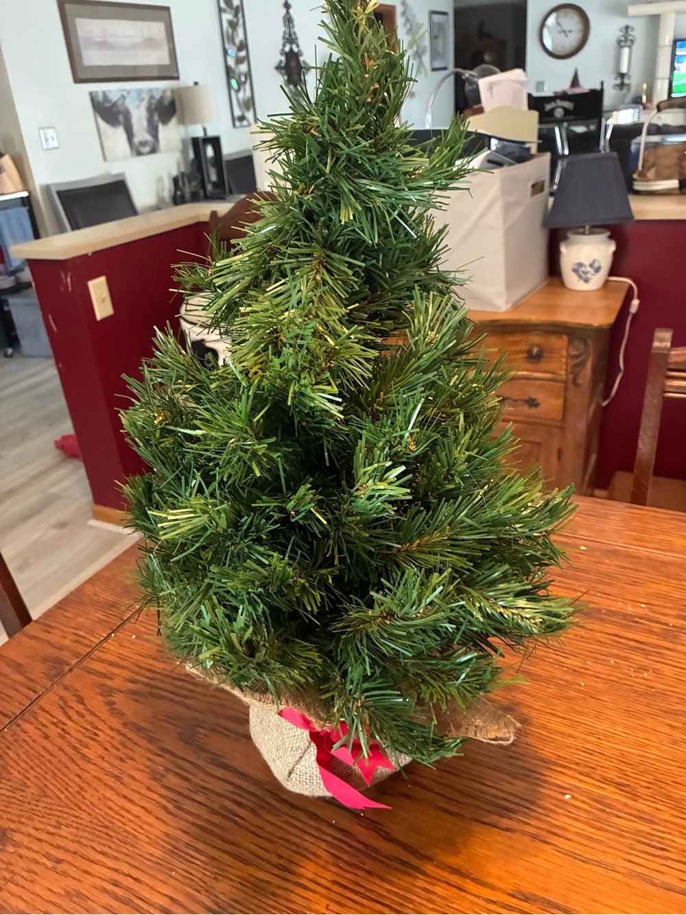 Small Green Artificial Christmas Tree with Burlap Base